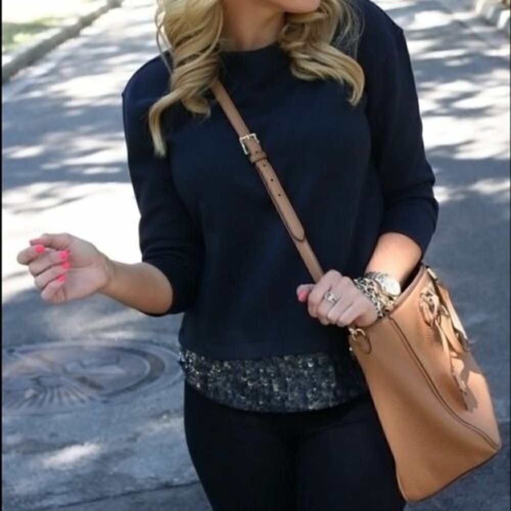 J Crew Navy sequin trim Sweatshirt size XS
